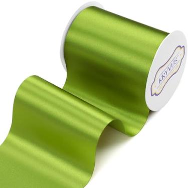 Imagem de Kryvus Fita de cetim verde de vidro de 10 cm x 22 metros de largura para cerimônia de corte, grande abertura, faixa de cadeira de casamento, decoração de carro, laços de cabelo, embrulho de presente,