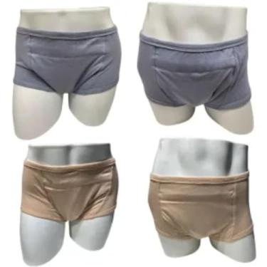 Imagem de Roupa Intima Unissex Tecido Algodão Geriátrica com Absorvente Para Incontinencia Urinária Segura Escapes Xixi kit 2unds Cinza e Bege (P)