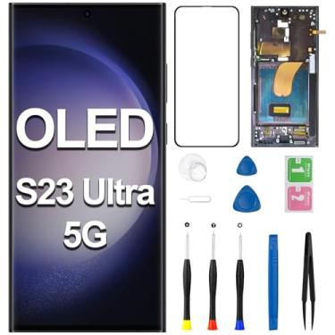 Imagem de Substituição de tela OLED para Samsung Galaxy S23 Ultra 5G com moldura OLED Display Touch Digitalizador, montagem completa com kit de ferramentas de reparo SM-S918U SM-S918U1 (suporte a impressão