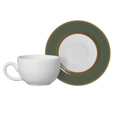 Imagem de Xícara de Café Branca com Pires Celebrate Verde Cerâmica Alleanza