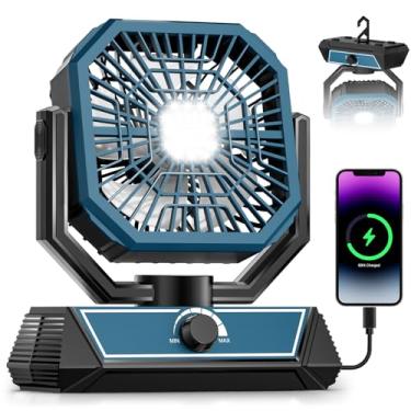 Imagem de meriied Ventilador de acampamento portátil com bateria recarregável de 20000 mAh, ventilador alimentado por bateria USB-C para uso interno e externo, ventilador ultra silencioso operado por bateria