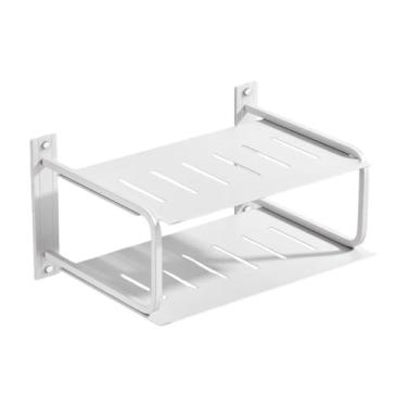 Imagem de YWJLQH 2 Camadas prateleira de projetor Montada com o roteador prateleira forte caixa de armazenamento de organizador doméstico para o jogador da sala de, Branco