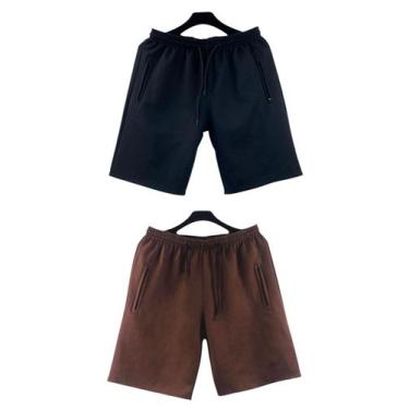 Imagem de kit 2 bermudas moletom masculino adulto bolsos lateral com ziper - f.g