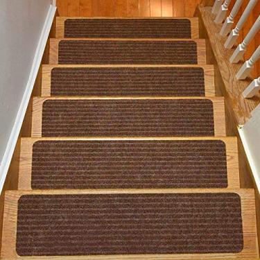 Imagem de Conjunto de 7 degraus de escada de carpete marrom antiderrapante antiderrapante coleção Stair Treads (17,78 cm x 60,96 cm), marrom