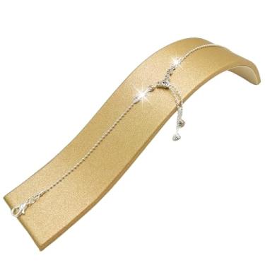 Imagem de Tornozeleira de strass, pulseiras de tornozelo brilhantes para mulheres, pingente de joia de pé de prata dourada cintilante com pingente de camada de diamante para festa noturna, Standard, Strass