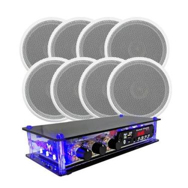 Imagem de Kit Rcbt Som Ambiente Casa + 8 Arandelas Caixa Som Branca - ORION