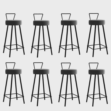 Imagem de Kit 08 Banqueta Alta Com Encosto Tais Eiffel Cozinha Bar Bistrô Ferro Preto Sintético Cinza - Ahz Móveis