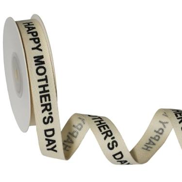 Imagem de YKW Fita de algodão Happy Mother's Day, fita de sarja natural de 1,5 cm x 10 m, acabamento em espinha de peixe creme para presentes de mãe, buquês de flores e embrulho especial de celebração