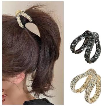 Imagem de AIEDE Dourado e preto, rabo de cavalo alto, strass, clipes de garra de cabelo pequenos, geométricos, em forma de V, presilhas de cabelo triangulares de cristal, clipes de mandíbula, acessórios