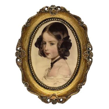 Imagem de SIKOO Molduras vintage 2,5 x 3,5 molduras ovais tamanho carteira porta-retratos porta-retratos pequena moldura antiga mini molduras para fotos galeria de fotos suporte de parede e cavalete de mesa com floral em relevo, bronze dourado