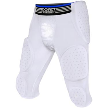 Imagem de Exxact Sports Faixa De Futebol Battle 7-Pad Para Homens E Meninos - Os Melhores Shorts Compressão Acolchoados, Masculina Com Bolso Copo, Adulto Juvenil (Branco, Ys)