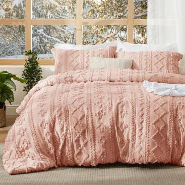 Imagem de Conjunto de edredom Bedsure Tufted Boho Queen Size rosa, 3 peças