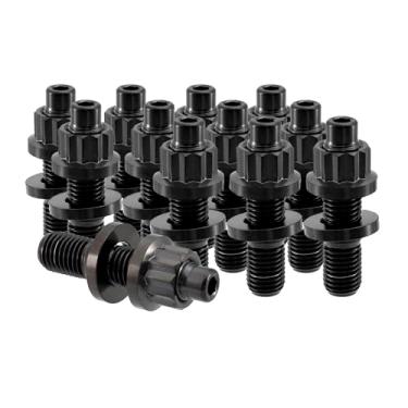 Imagem de RISON-Titanium Kit de parafusos de titânio M8/M10 de titânio para coletor de escapamento azul/original/vermelho GR5 kit de parafusos de titânio 12 peças/conjunto (M10 x 1,25 x 54 mm, preto)