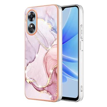 Imagem de Dinglijia Capa para Oppo A17, TPU macio + padrão de mármore IMD, design fino, proteção de tela e câmera aprimorada para meninas e mulheres, capa para Oppo A17 YBBK ouro rosa