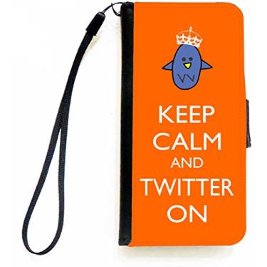 Imagem de Rikki Knight Capa carteira flip Keep Calm and Twitter On cor laranja com aba magnética para Apple iPhone 5c