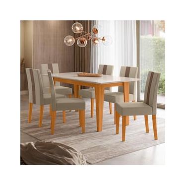 Imagem de Mesa de Jantar Retangular Poliman Goya com Tampo de Vidro e 6 Cadeiras Revestidas em Suede