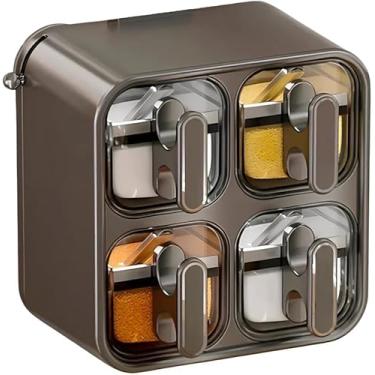 Imagem de Porta Temperos de Parede 4 Compartimentos Removíveis com Colheres – Instalação sem Furos, Design Moderno, Elegante e Prático