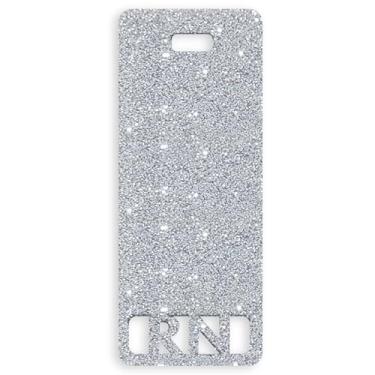 Imagem de Crachá RN estendido Buddy Vertical Bonito Registrado Amigo Colorido e Glitter Acrílico Cartão RN Tamanho Perfeito para ID de Enfermagem Estendida (Glitter Prata)