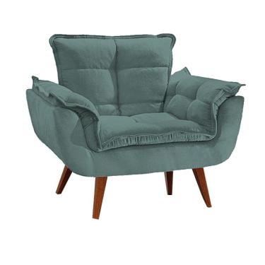 Imagem de Poltrona Decorativa Opala Pés Palito Suede Azul Turquesa Azul