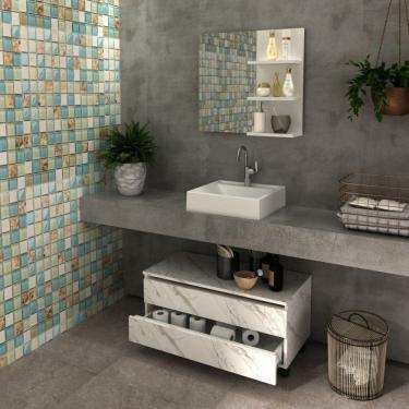 Imagem de Gabinete Rodizio Para Banheiro Com Espelheira 80Cm Branco