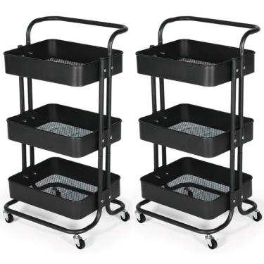 Imagem de Kit 2 Carrinho Multiuso Organizador 3 Prateleiras Em Ferro - Preto