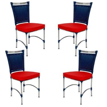 Imagem de 4 Cadeiras Em Alumínio E Fibra Sintética Jk Cozinha Edícula Azul Dark E Vermelho