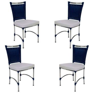 Imagem de 4 Cadeiras Em Alumínio E Fibra Sintética Jk Cozinha Edícula Azul Dark E Branco Desenhado