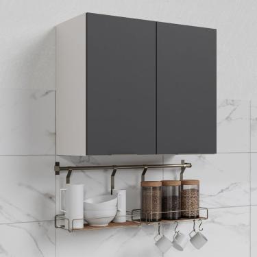 Imagem de Armário Aéreo 2 Portas 80cm Puxador 150cm Ipanema Cabecasa Madeiramadeira Grafite Trama/branco