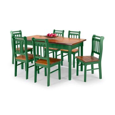 Imagem de Conjunto Sala De Jantar E Cozinha Com 6 Cadeiras Madeira Maciça Verde