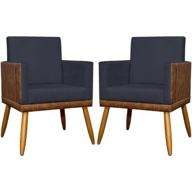 Imagem de Kit 2 Poltronas Decorativas Lis Corino E Suede Cores Pé Palito 30cm - Preto, Suede/corino