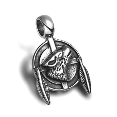 Imagem de Colar Dreamcatcher - Joias de lobo uivante para homens ou mulheres - Pingente de aço inoxidável com acabamento antigo - Amuleto de poderes espirituais e de proteção - Talismã de visual vintage legal