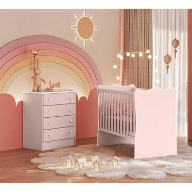 Imagem de Jogo de Quarto Infantil Lua Encantada Berço e Cômoda Rosa - FbABY