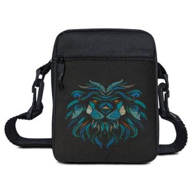 Imagem de Shoulder Bag Pequena Preta Leão Azul Mini Pochete Transversal - Paulo 