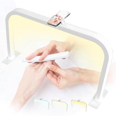 Imagem de zyiesrsq Luminária De Mesa Half Moon Para Unhas, Luz Led 45 W Com Suporte Celular, Brilho Ajustável 3000-6000 K, Arco Manicure, Cílios E (Branco)