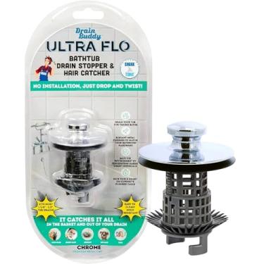 Imagem de Drain Buddy Ultra Flo 2 Em 1 Sem Instalação, Rolha De Ralo Banheira Antientupimento E Coletor Cabelo Para Banheiras 3/8" A 1,5" Pias Utilitárias Com Tampa Metal Cromado