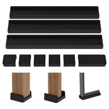 Imagem de CHWM Protetores Retangulares Antiderrapantes Para Pernas De Cadeira, Bases Móveis, Almofadas Mesa, Pisos Madeira, Antiderrapantes, Capas Silicone Pés Cama E Sofá. (Preto, 4 Peças, 3,8 Cm X 20 Cm)