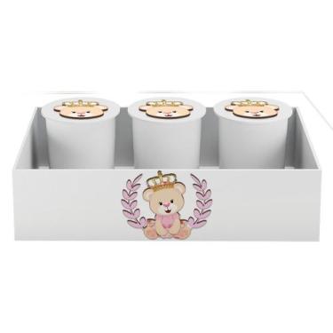 Imagem de Trio de Potes e Bandeja Kit Higiene MDF Ursa Coroa Menina - Neném na N