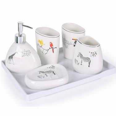 Imagem de XYQXYQ Conjunto De Acessórios Para Banheiro Branco, Decoração Moderna Bancada, Luxo Com 6 Peças, Completo Dispensador Sabonete, Porta-Escovas Dente, Copo E Bandeja