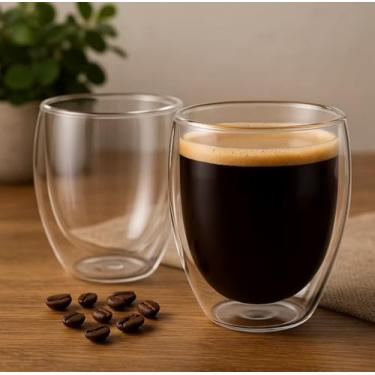 Imagem de Copo Parede Dupla 250 ML De Vidro Borossilicato Premium Kit 6 Unidades
