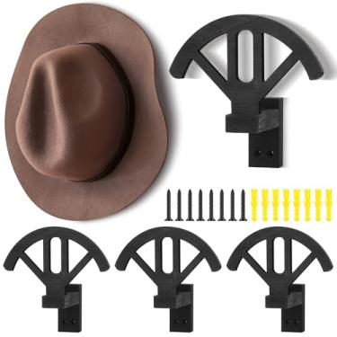 Imagem de Weysat Pacote com 4 suportes de chapéu de caubói ajustável, cabide de madeira para chapéu de caubói, suporte de parede para manter a forma original, exibição de armazenamento ocidental de 4