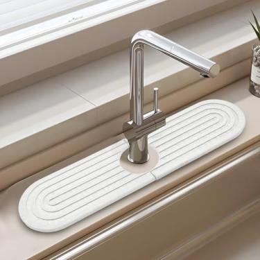 Imagem de Jiozermi Tapete de pedra para pia de cozinha, bandeja de pia de pedra de secagem rápida, torneira de cozinha, protetor de respingos, torneira absorvente para pia de cozinha e banheiro (60 cm x 9 cm