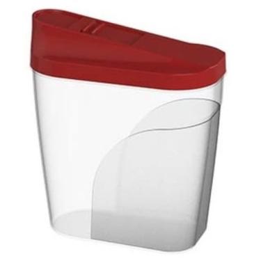 Imagem de Farinheira Multiuso com Medidas, Plástico Transparente, Tampa Vermelha, 15cm x 14cm