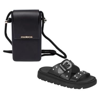 Imagem de Kit Sandália Moleca Papete Conforto + Bolsa Tiracolo Preto, Preto, 37