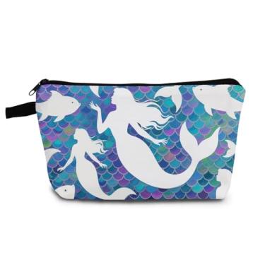 Imagem de YULUENZE Bolsa organizadora de perfil de sereia, fofa, pequena, com zíper, perfil de sereia, cosmética, presente de aniversário para mulheres amigas -1