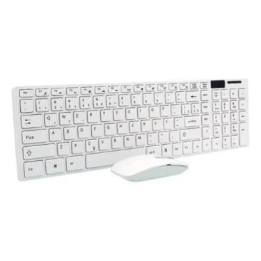 Imagem de Kit Teclado e Mouse Sem Fio, Ultra Fino, Teclas Silenciosas, Retroiluminação Vermelha, ABNT2 Português, Mouse Óptico 1200 DPI, USB Wireless, Branco