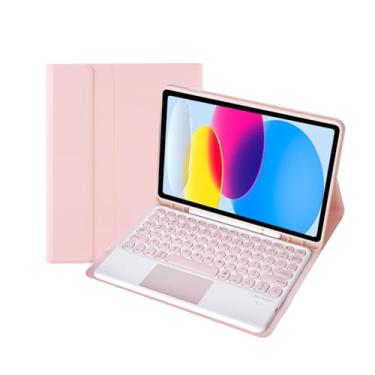 Imagem de Teclado com tampa redonda destacável sem fio de 10,2 polegadas para iPad 9/8/7 geração com capa protetora - Porta-canetas integrado na capa, à prova de choque e arranhões (rosa)