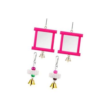 Imagem de Generic 2x Brinquedos de espelho de galinha, brinquedo de bicadas de madeira com sino, bico, pedras de moagem para periquitos, Vermelho