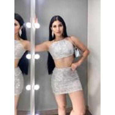 Imagem de Conjunto paetê saia e cropped look festa balada elegante p - BY