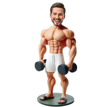 Imagem de DumbbellLifting Gent Bobblehead feito à mão a partir da foto, presente ideal para namorados amantes de força, colegas, perfeito para decoração de estúdio de fitness, lembrança exclusiva para fãs de