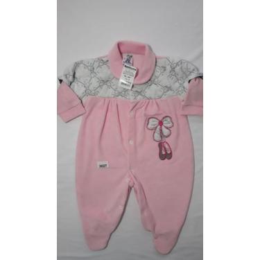 Imagem de Macacão Longo em plush Feminino bordado laço e matelassê, com sapatilh